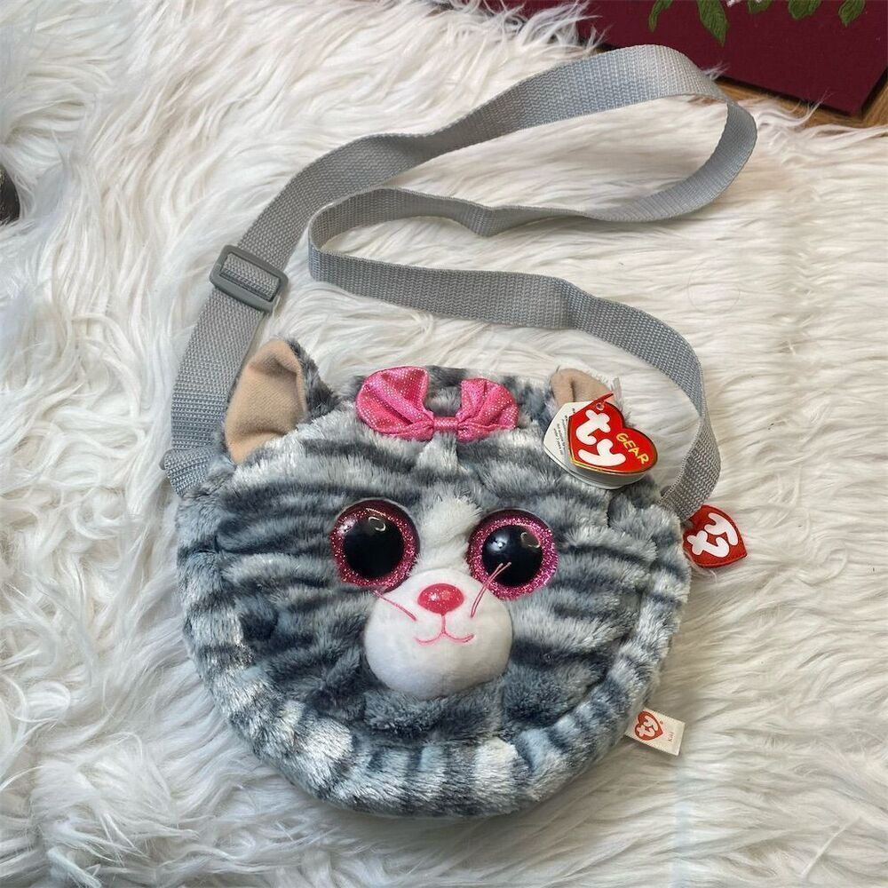 TY Beanie Boos Kiki Gray Cat Plush Crossbody Bag Purse
